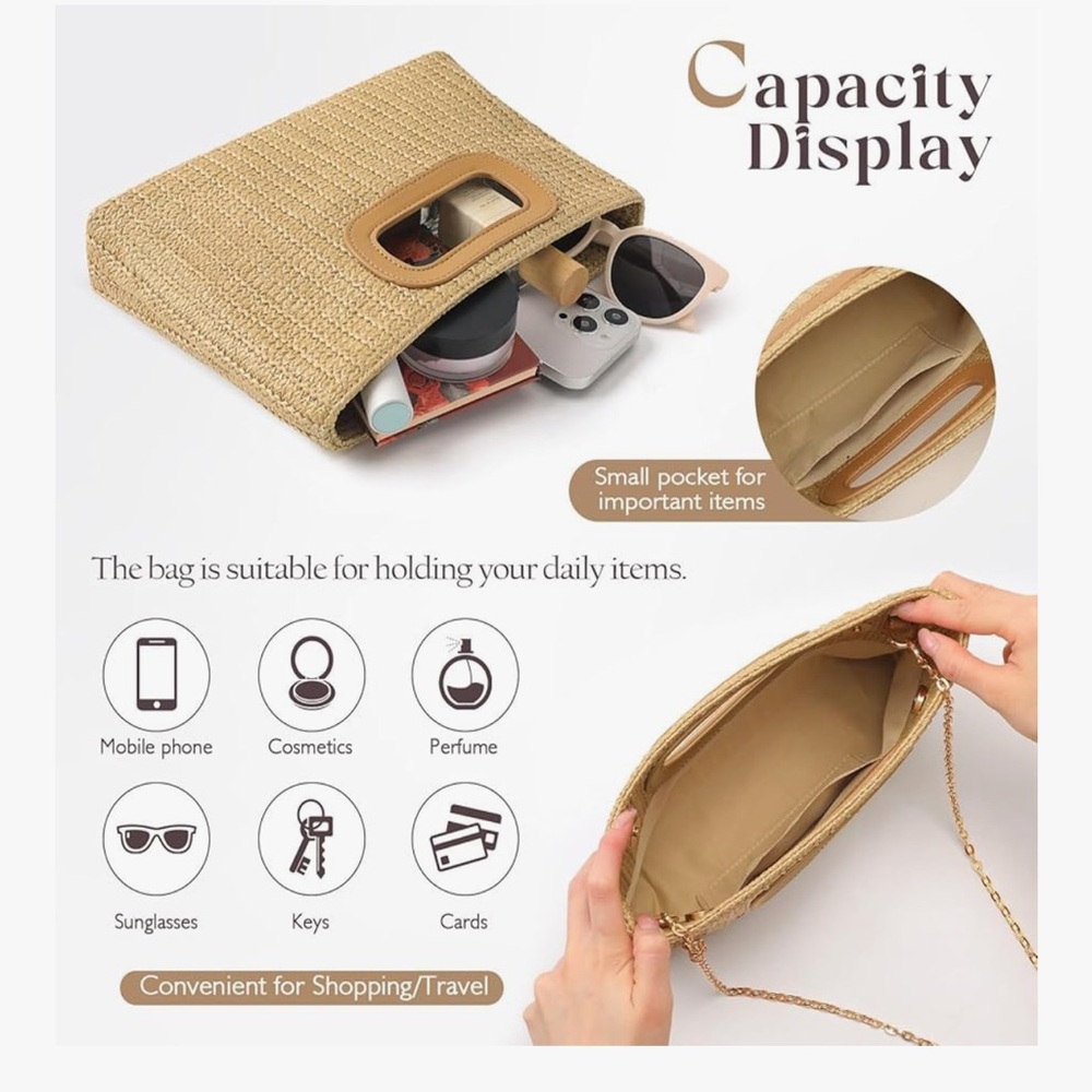 🆕 Clutch Purses for Women, Top Handle Straw Purse Handbags, Summer Crossbody - Picture 6 of 7